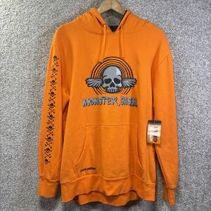 Team Ortho Hoodie Mens Medium Orange Monster Dash Skull Pullover Sweatshirt